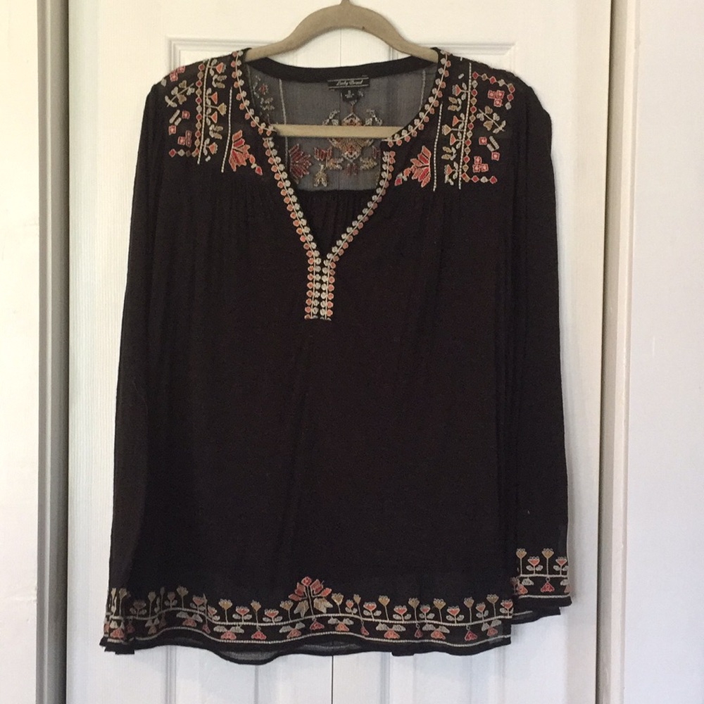 Lucky Brand Black Embroidered Blouse